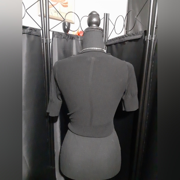 Express Black Cropped Cardigan Short Sleeve Black Glitter Pocket Ladies Size XS - Picture 4 of 6